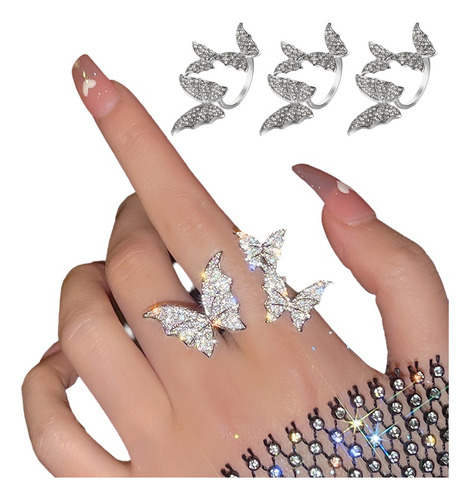 3 Pcs Anillo Mariposa Ajustable Club Nocturno Duende