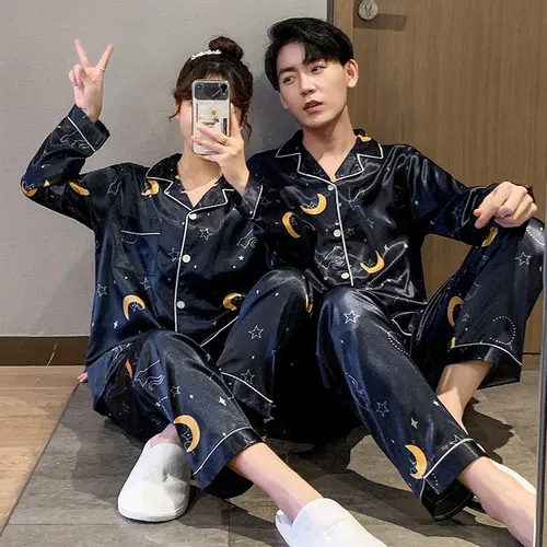 F Conjunto De Pijama De Seda Para Pareja, Ropa De Dormir