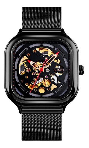 Reloj Hombre Skmei 9184 Acero Minimalista Elegante A Cuerda Color De La Malla Negro
