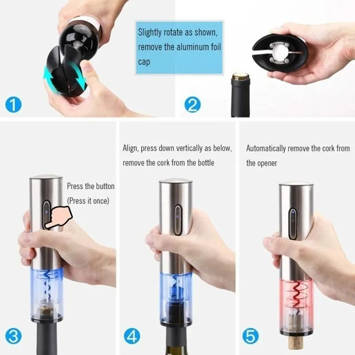 Imagen 5 de 8 de Abridor De Botellas De Vino Eléctrico Sacacorchos + Cortador