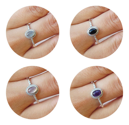 Anillos Plata 925 Con Piedras Naturales Por Mayor Combo 3 Plateado 13 A 21