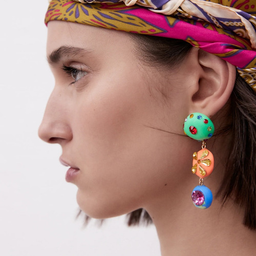 Imagen 2 de 4 de Pendientes Aros Multicolor Irregular Fantasia - Livianos