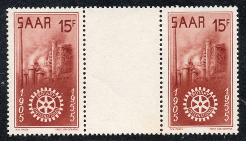 Imagen 1 de 2 de Saar = Sarre 2 Sellos Mint 50° Rotary Con Entrecintas 1955 