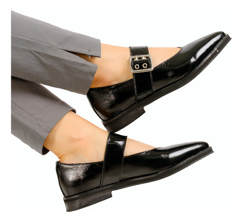 Zapatos Mocasines Mujer Cuero 100% Hebilla Punta Fina Safi