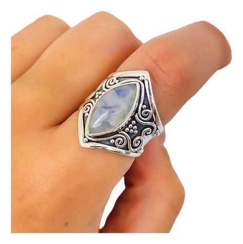 Anillo Plata Luna Natural Gótica Étnica Tribal Vintage Bohem