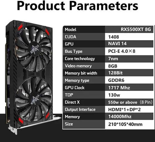 Aisurix Rx 5500 Xt 8gb Gddr6 Tarjeta Gráfica, 128 Bits, 2xdp