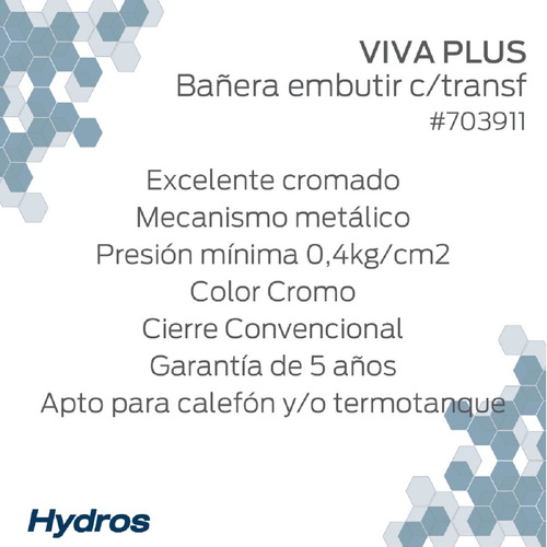 Imagen 5 de 7 de Griferia Ducha Hydros Con Transferencia Baño Viva Plus