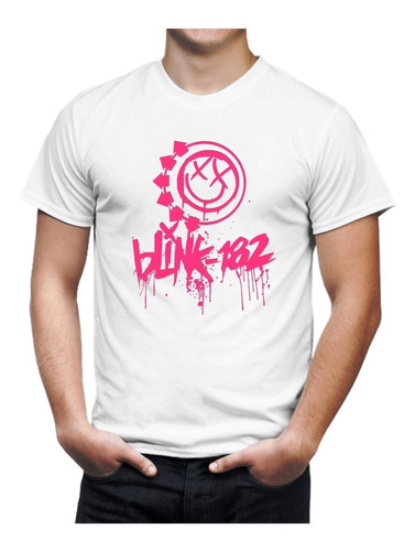 Playera Blanca Blink 182 Pink Punk Rock Tom Mark Travis Rosa