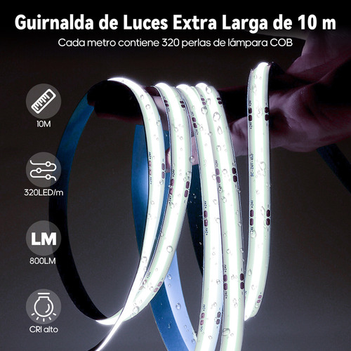 10m Tira Luz Led Cob Flex Interiors Regulador 320leds/m Luz Blanco Frío