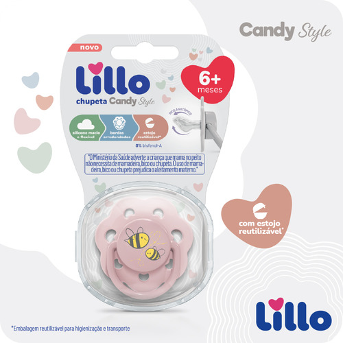 Chupeta Com Bico Em Silicone Candy 6m+ Rosa - Lillo