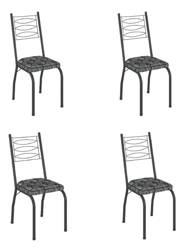 Artefamol Conjunto 4 Cadeiras Tubular Isis Preto Fosco Assento Mosaico