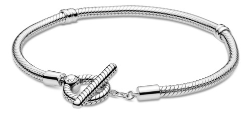 Brazalete Diseño Cola De Ratón Barra En T De Pandora Moments Color Plata Talla 19 Cm