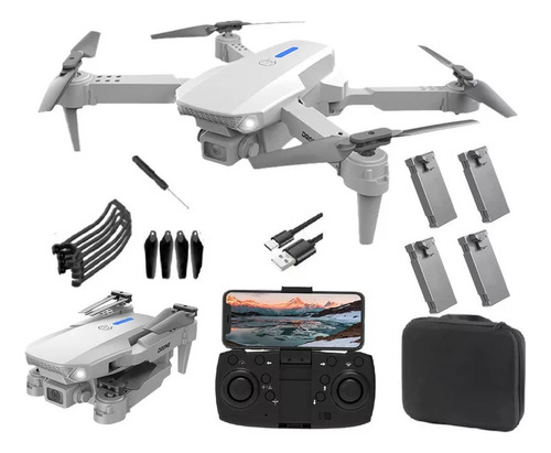 Mini dron, helicóptero de juguete con 2 cámaras y 4 baterías, color gris