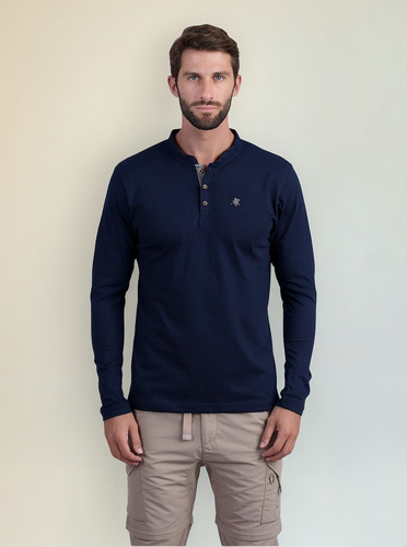 Remera Cuello Mao Con Botones Manga Larga Oxford Polo Club