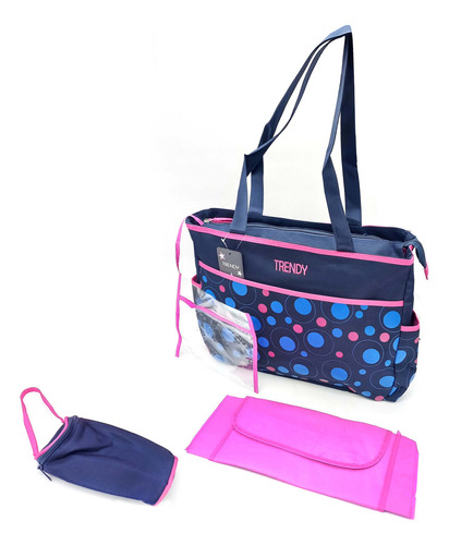 Bolso Maternal Cambiador Porta Mamadera Trendy - 11236 Color Azul Diseño De La Tela Estampado