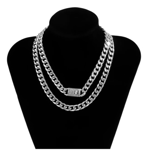 Collar Cadena Cubana Piedras Diamantes Imitación Para Mujer