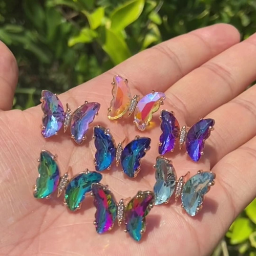 Aros Mariposa Acrílico Tornasolado Aesthetic Papillon Fiesta