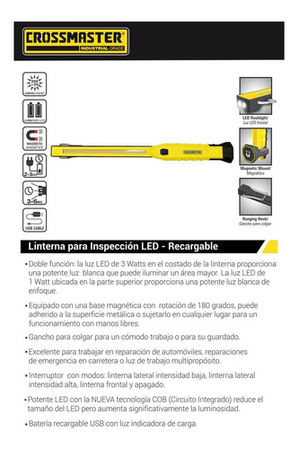Imagen 2 de 4 de Linterna Inspección Led Recargable 3 W Crossmaster 9932724