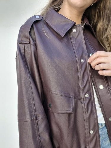 Campera Chaqueta Mujer Eco Cuero Bordó Premium