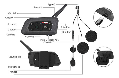 2 Pcs Intercomunicador Inalámbrico Para Casco Moto V6pro