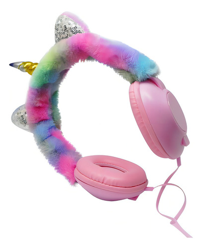 Auriculares Unicornio Cableado Afelpado Arcoiris Infantil ® Color Rosa Color De La Luz No