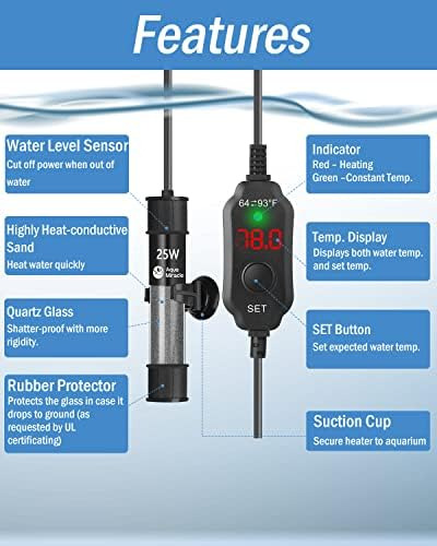 Aquamiracle Calentador De Acuario Ajustable De 25 W De De De