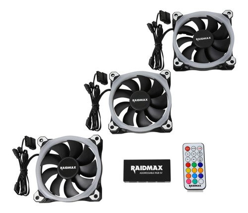 Tri-pack Fan Cooler Rgb Raidmax+ Hub Rgb 5v+control Remoto 