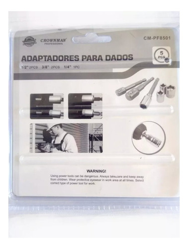 5 Adaptadores Dados Cuadrante 1/2 - 3/8 - 1/4 Extension