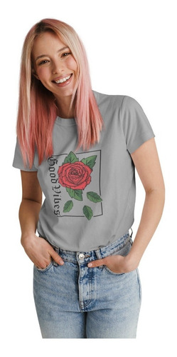 Polera Dama Rosas Flores Energia Frase Estampado Algodon