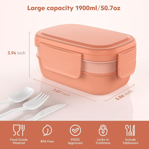 Caja Bento Fiambrera Para Adultos, Envase De 3 Apilables...