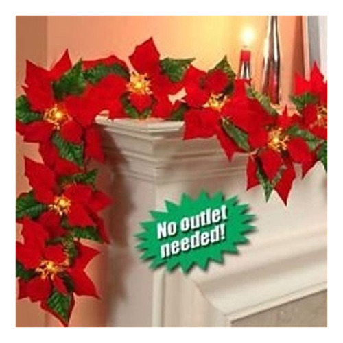 Jh Smith Co Cordless Poinsettia Con Luz Garlandred