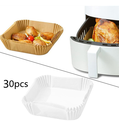 Air Fryer Disposable Paper Liner, 30pcs Non-stick White