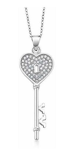 Collar - Sterling Silver Cubic Zirconia Cz Heart Shape Key P