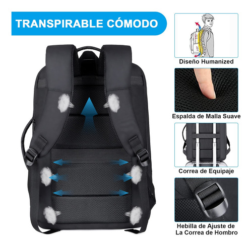 Mochila Laptop Impermeable Extensible 15.6in Con Carga Usb Antirrobo Mochilas Para Computadora Negocios Viaje Escolar Al Aire Libre Mochila