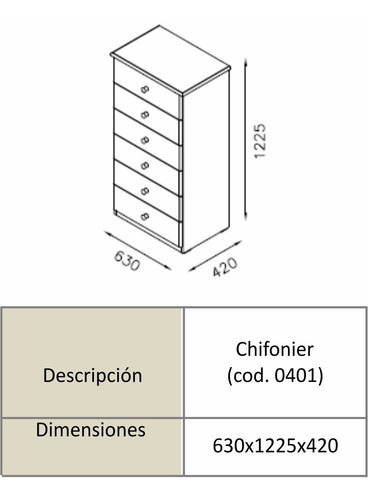Imagen 4 de 4 de Cajonera Chifonier 6 Cajones Guias Metalicas Laqueado Mate