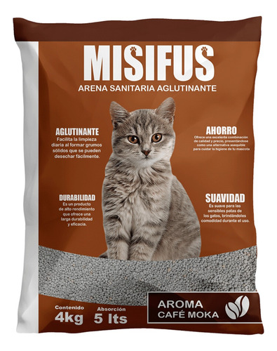 Arena Para Gato Sanitaria Aglutinante Misifus Café Moka 24kg