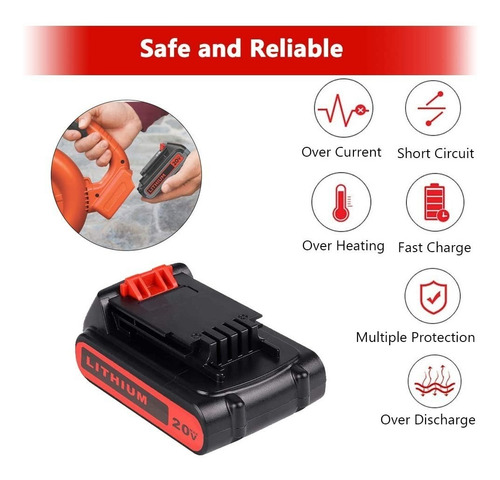 Batería Lbxr20 Para Black & Decker 1 Unid. De 20 V 2.5 A