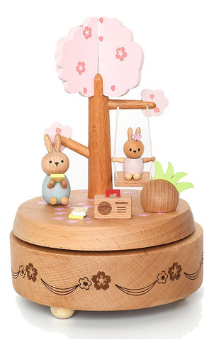 Caja De Música De Madera Con Adornos De Conejos, Centro De