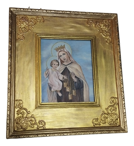 Retablo Madera Virgen Del Carmen Pintado Mide 51 Cm X 56 Cm