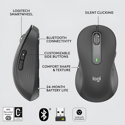 Mouse Inalámbrico Logitech M650 Zurdos Bluetooth Ergonómico