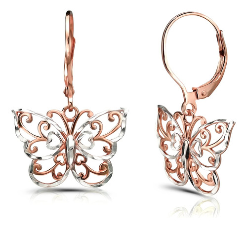 Aretes Colgantes De Mariposa Con Corte De Diamante En Dos De