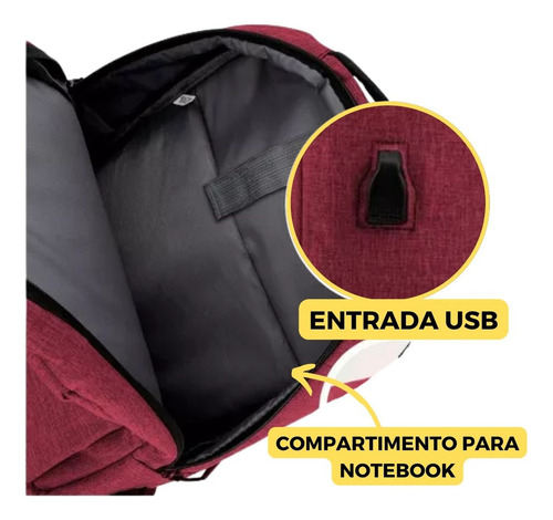 Mochila Multifuncional Masculina Reforçada Trabalho Vermelha