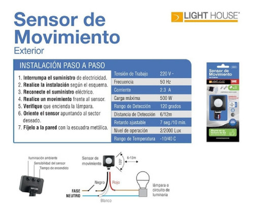 Imagen 2 de 6 de Sensor De Movimiento Pir Light House Apto Led Exterior C