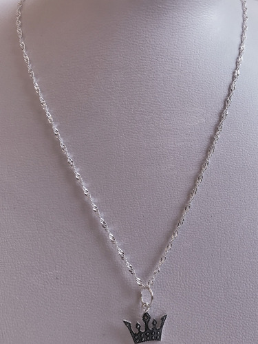 Imagem 2 de 6 de Corrente Singapura 45cm + Coroa Rainha Princesa Prata 925