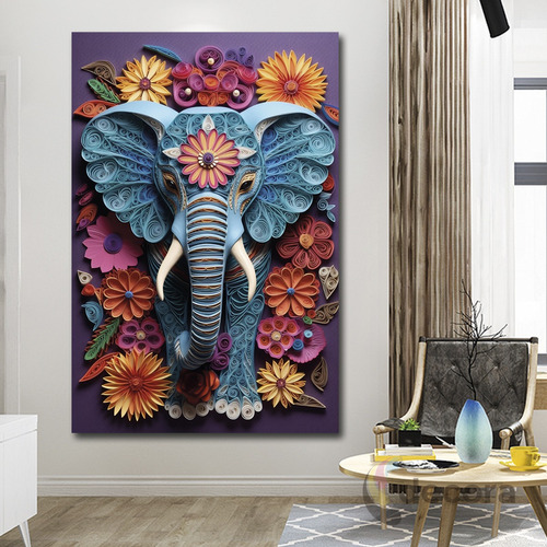 Cuadro Elefante Colores Canvas Elegante Sala Animal 10 60x40