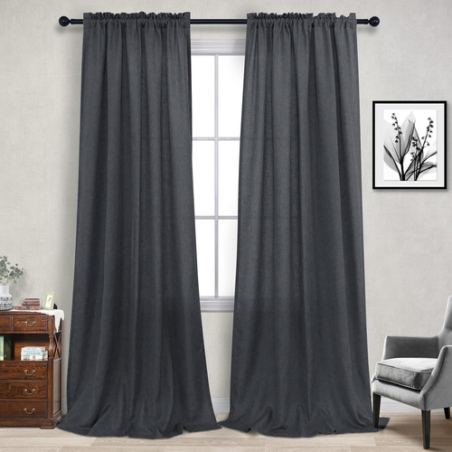 Cortinas Con Bolsillo Para Barra, Color Gris Carbn De 84 Pul