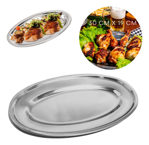 8 Travessas Oval Aço Inox Rasa 30 Cm Pro Bandeja Porções