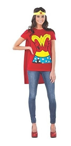 Camiseta Dc Comics Wonder Woman Con Capa Y Diadema, Rojo, Tr