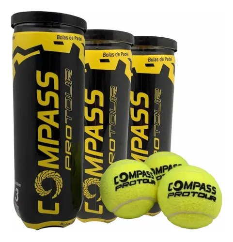 Pack X3 Tubos De 3 Pelotas Compass Pro Tour Para Padel Verde Lima