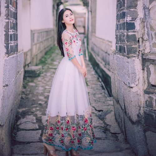 Vestido Largo Floral Vintage Mori Girl Fairy Princess Lolita
